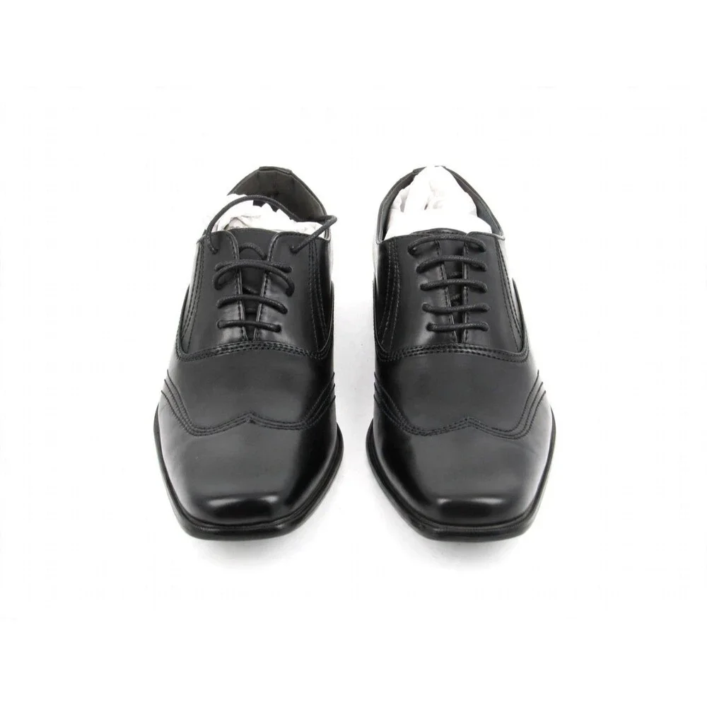 Parrazo ModaItaly Mens 7.5 Black Wingtip Oxford Lace Up Square Toe Dress Shoes